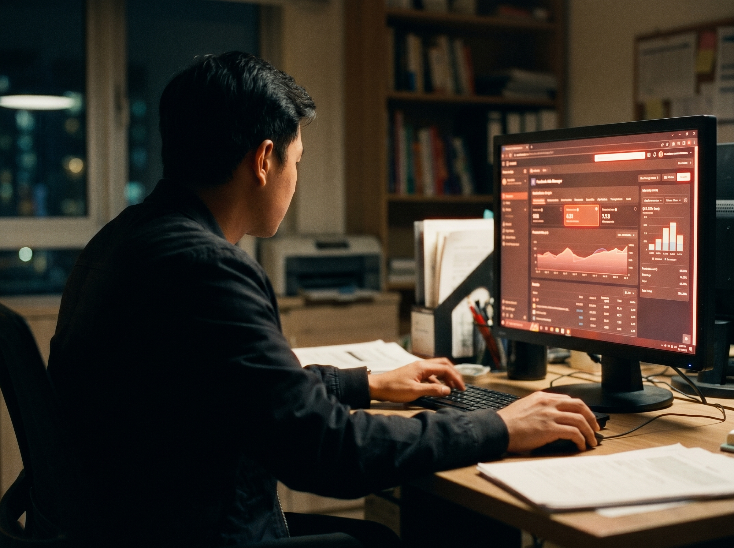 Benjamin — working late on ads